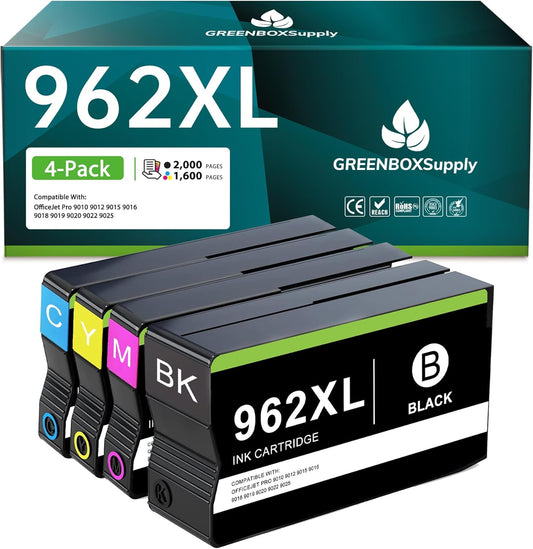 Compatible 962 Ink Cartridge Combo Pack Replacement for HP 962 962 XL Ink Cartridge Black and Color for OfficeJet Pro 9010 9012 9015 9016 9018 9019 9020 9022 9025 Printer, 4-Pack 962XL