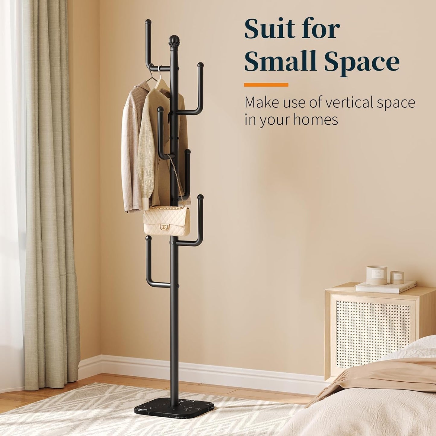 Yoobure Coat Rack Freestanding with Natural Marble Base - Cactus Coat Tree with 6 L-shaped Hooks, Heavy Duty Coat Hanger Stand, Metal Coat Rack Stand for Entryway, Hall Tree for Jacket/Hat/Clothes/Bag