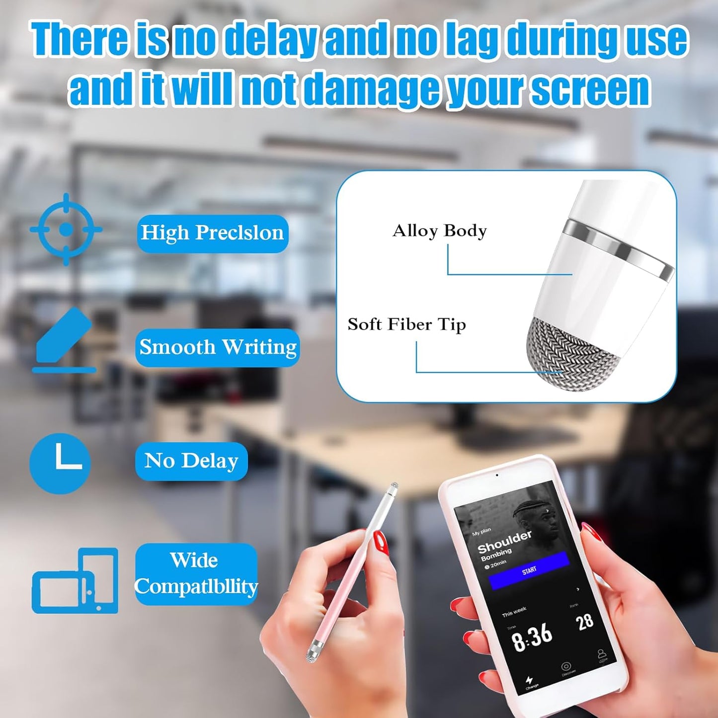 2PCS Stylus Pens for Touch Screens,Stylus Pen for iPhone/iPad/Tablet Android/Microsoft Surface,Compatible with Touch Screens(White Pink/White Purple)