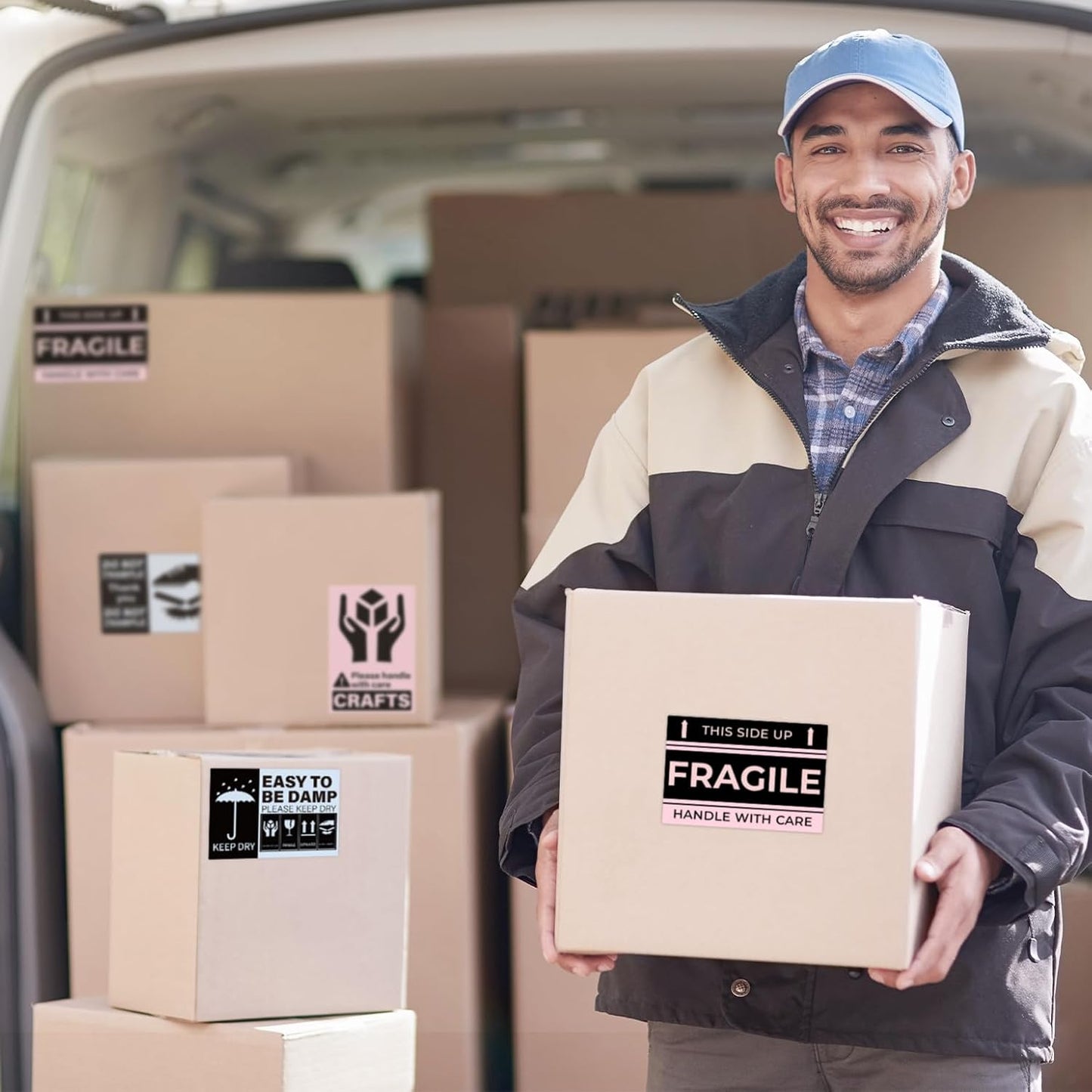 MUNBYN 4"x6" Pink Direct Thermal Shipping Labels, Commercial Grade Permanent Adhesive Fanfold Mailing Postage Label Paper for Thermal Printers and Packages, 500 Sheets per Stack