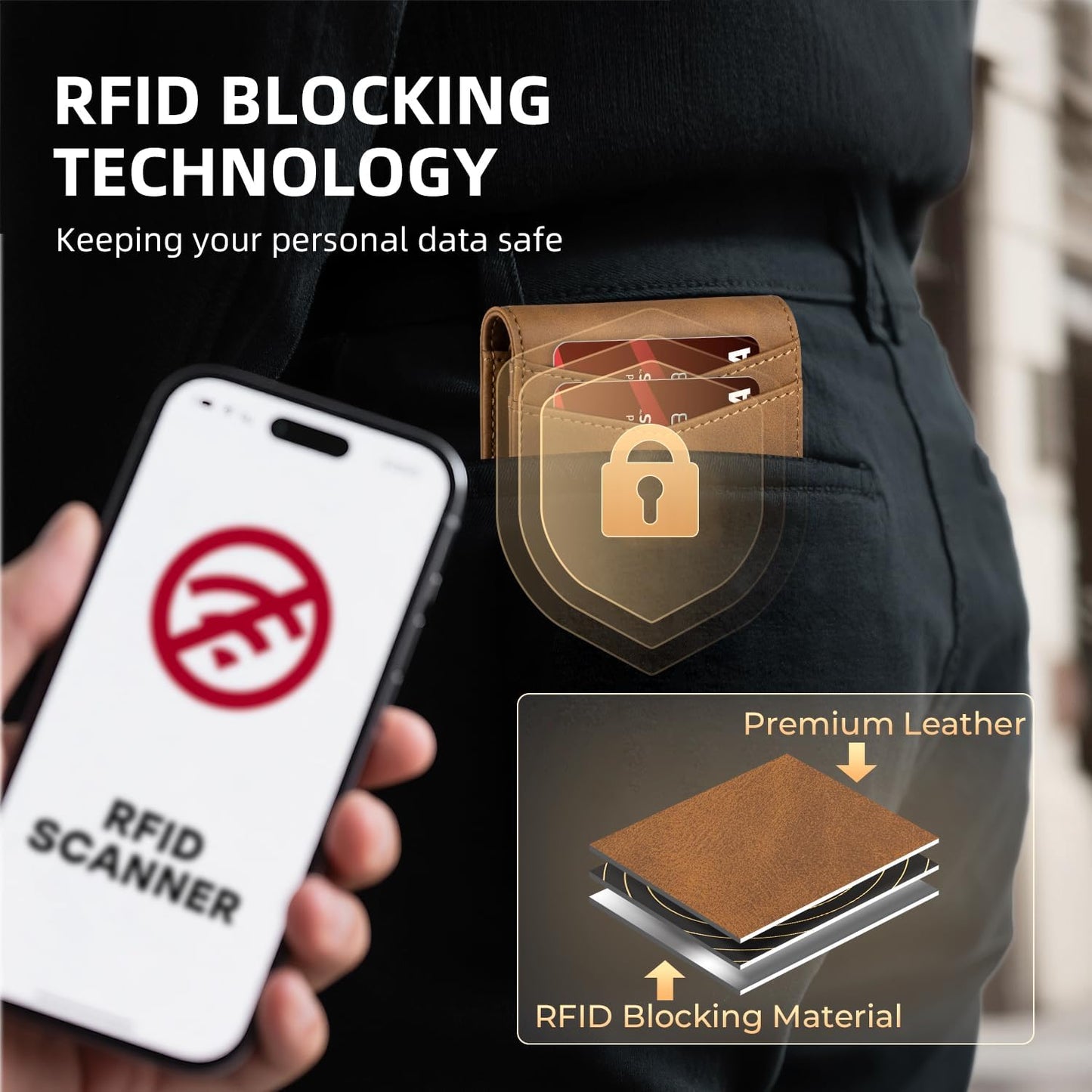 RUNBOX Wallet for Men Slim Rfid Leather 2 ID Window With Gift Box