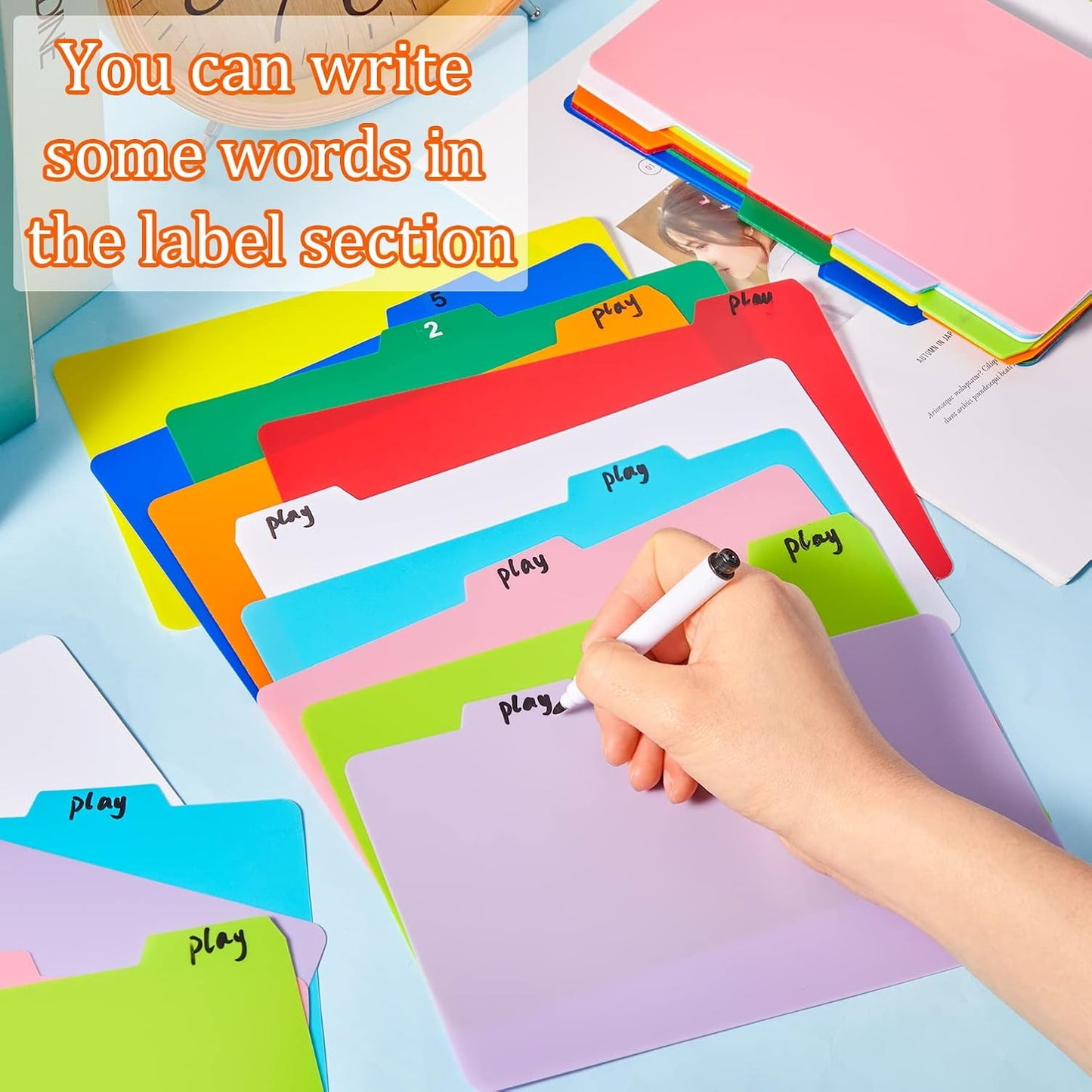 Lewtemi 50 Pcs Index Card Dividers 5 x 8 Inch Index Card Dividers with Tabs Guides with 2 Pcs Alphabet Number Stickers for Office Recipe Business (Multi Color)