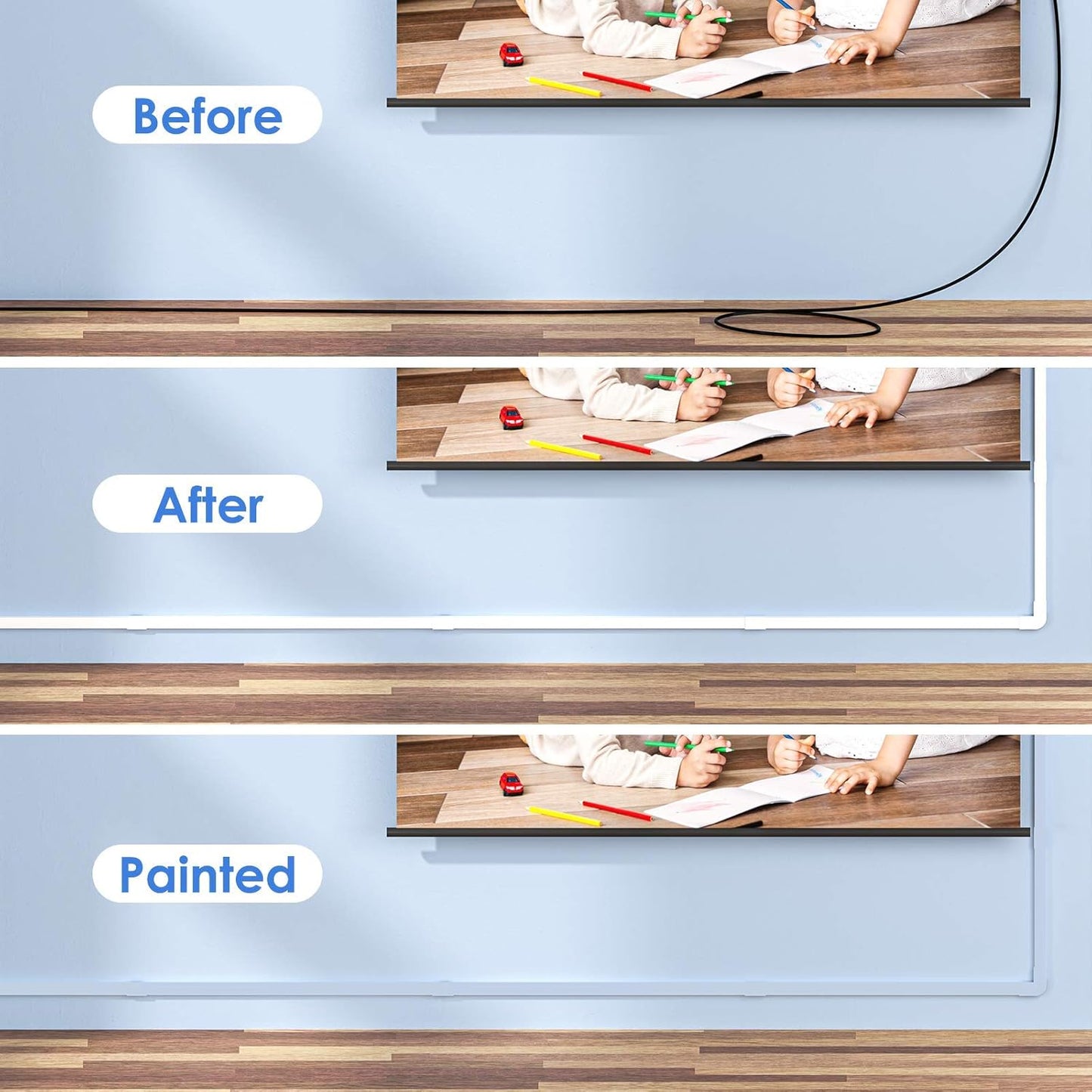 Yecaye Cord Hider, One-Cord 125in Cable Concealer, Cord Covers for Wires on Wall, Easy Install Cable Management Kit for 2 Small Wires, Cables Raceway Home Office, W0.59in H0.4in, White