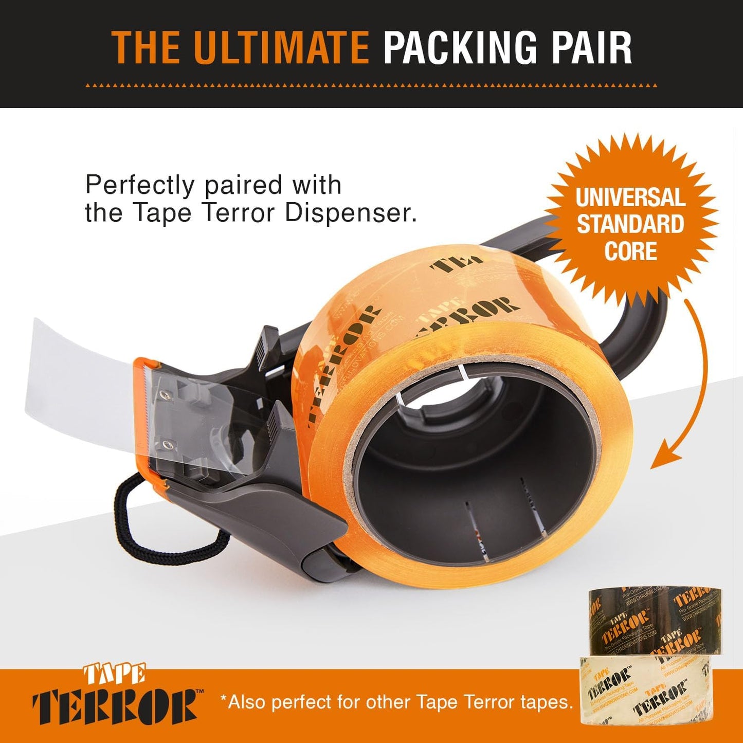 Clear Packing Tape with Dispenser (1 Roll) – Heavy Duty, Refillable, Compatible with Standard 2” Wide Rolls