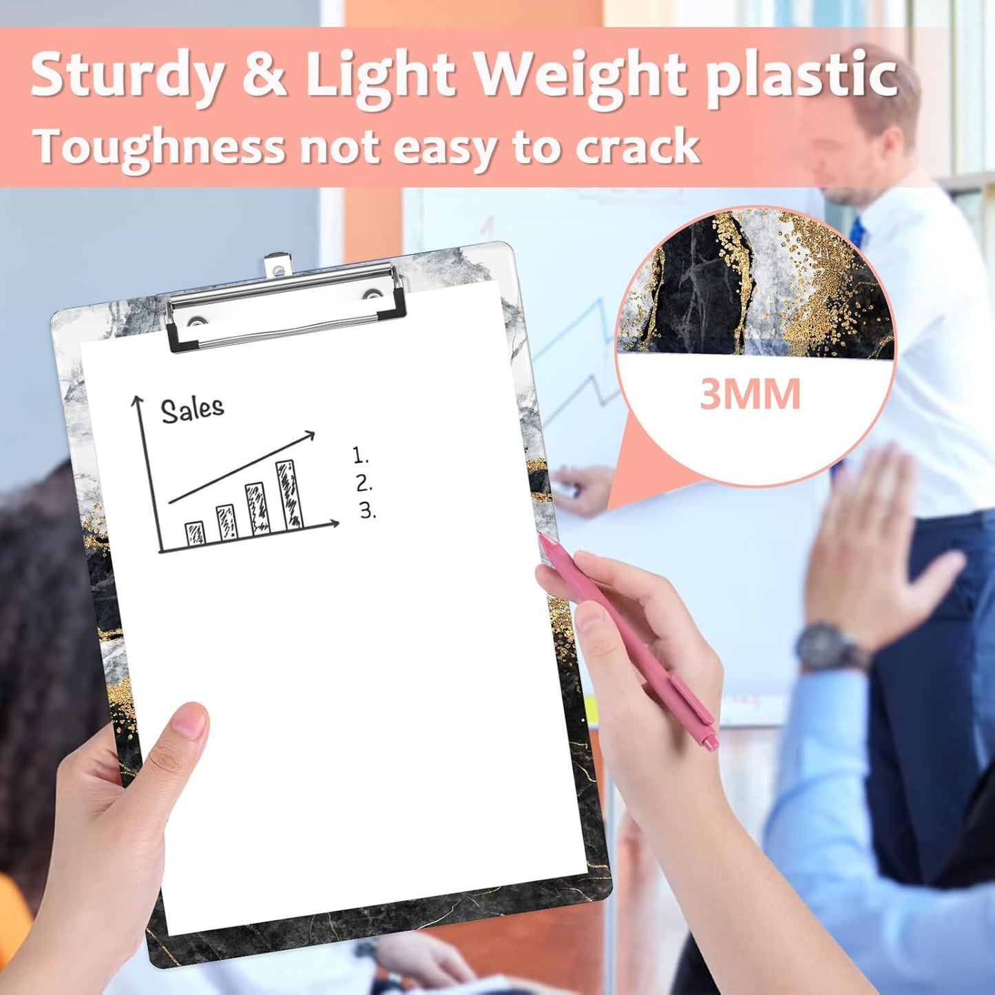 Black Marble Plastic Clipboards,Cute Fashion Clipboard Decorative 8.5" x 12.5"Standard A4 Size Clipboards,Acrylic Clipboard for Teacher,Social Worker,Students,Nurse,Office Supplies