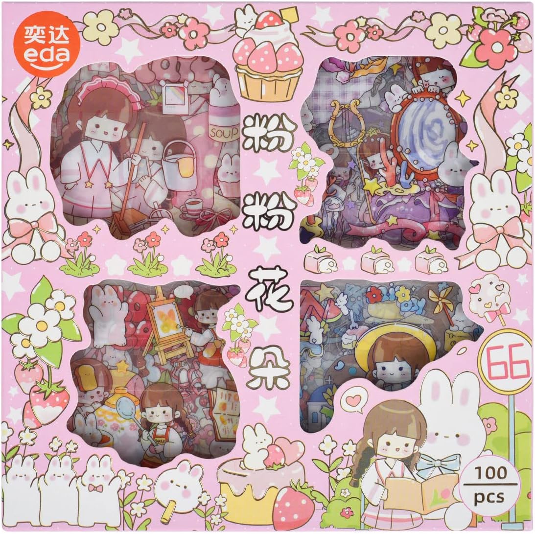 Kawaii Cute Cartoon Girl Stickers - 100 Sheets PET Aesthetics Decoration Journals Supplies Sticker for Dairy Bullet Album Journal Scrapbooking Calendars Phone Case Laptop DIY Crafts