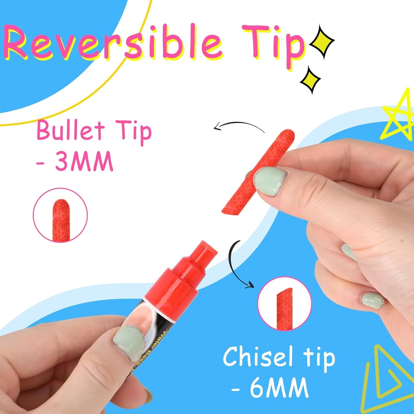 12 Liquid Chalk Markers for Blackboard Washable, 6MM Chalkboard Markers for Whiteboard, Window, Glass, Mirror, Car, Non-Toxic Chalk Pens for Back to School, Office & Home Use