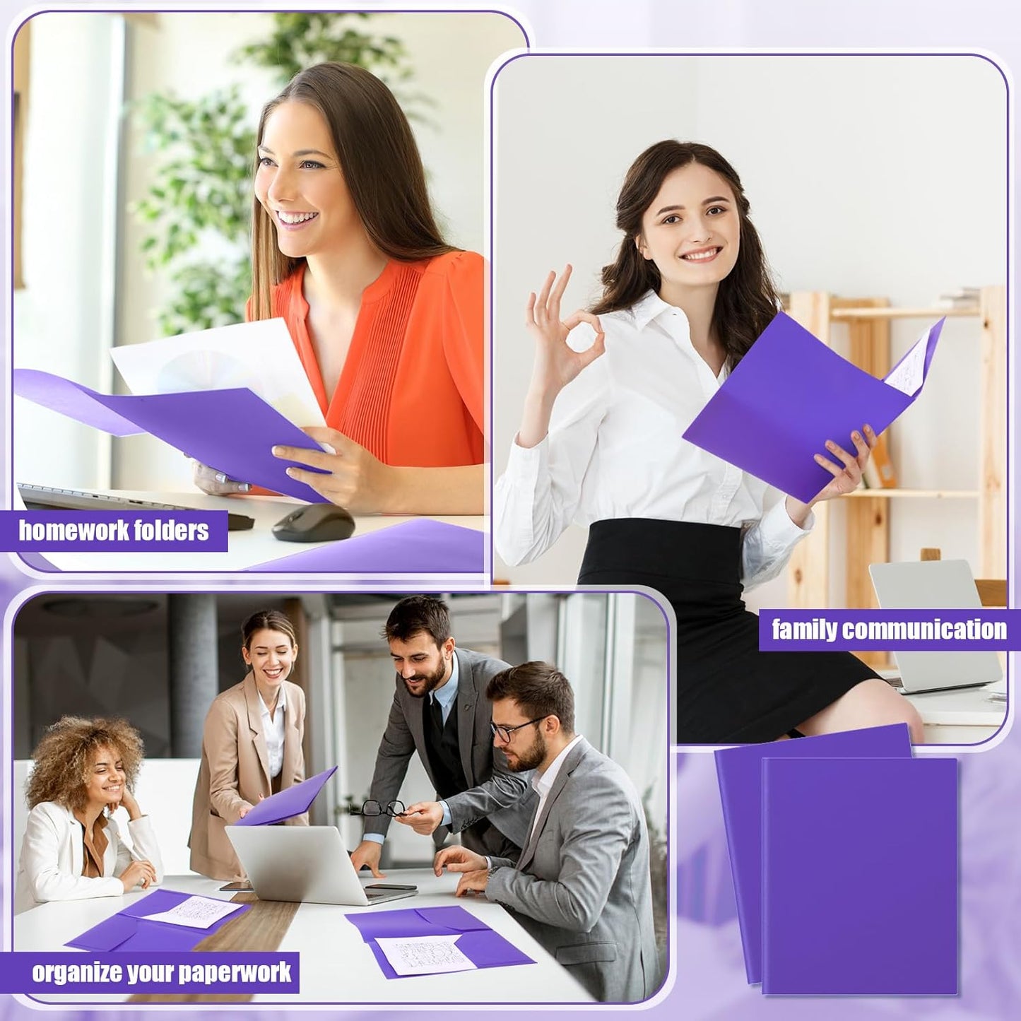 Gueevin 200 Pcs Two Pocket Folders Bulk Plastic File Folder with 2 Pockets Letter Size Paper Heavy Duty Durable Portfolios Case for Home Office School Business 11.61 x 9.45 Inch (Purple)