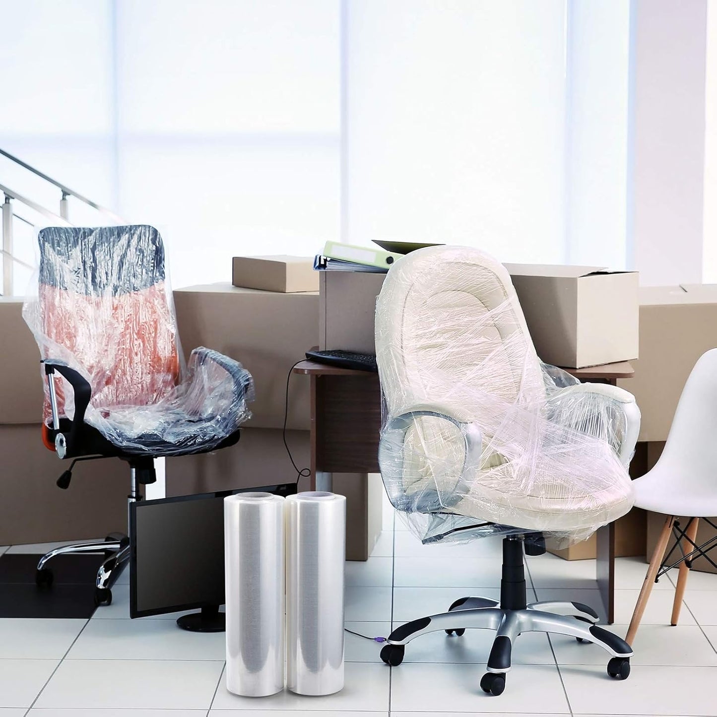 18" x 1500ft x 80 Gauge Thick (20 Micron) Clear Cast Pallet Stretch Wrap Film [Pack of 4 Rolls, 1500' Per Roll, Total 6000']