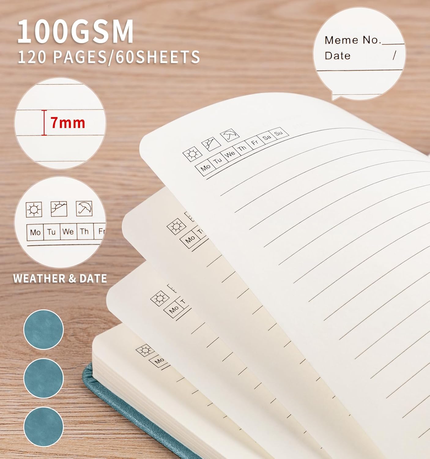 3 Pack Pocket Journaling Notebooks, A6 Small Notebook For Note Taking Journaling Notebooks Journals For Writing Mini Note Pads With Pen Holder 120 Pages 100 GSM Thick Paper-3 Aegean Blue