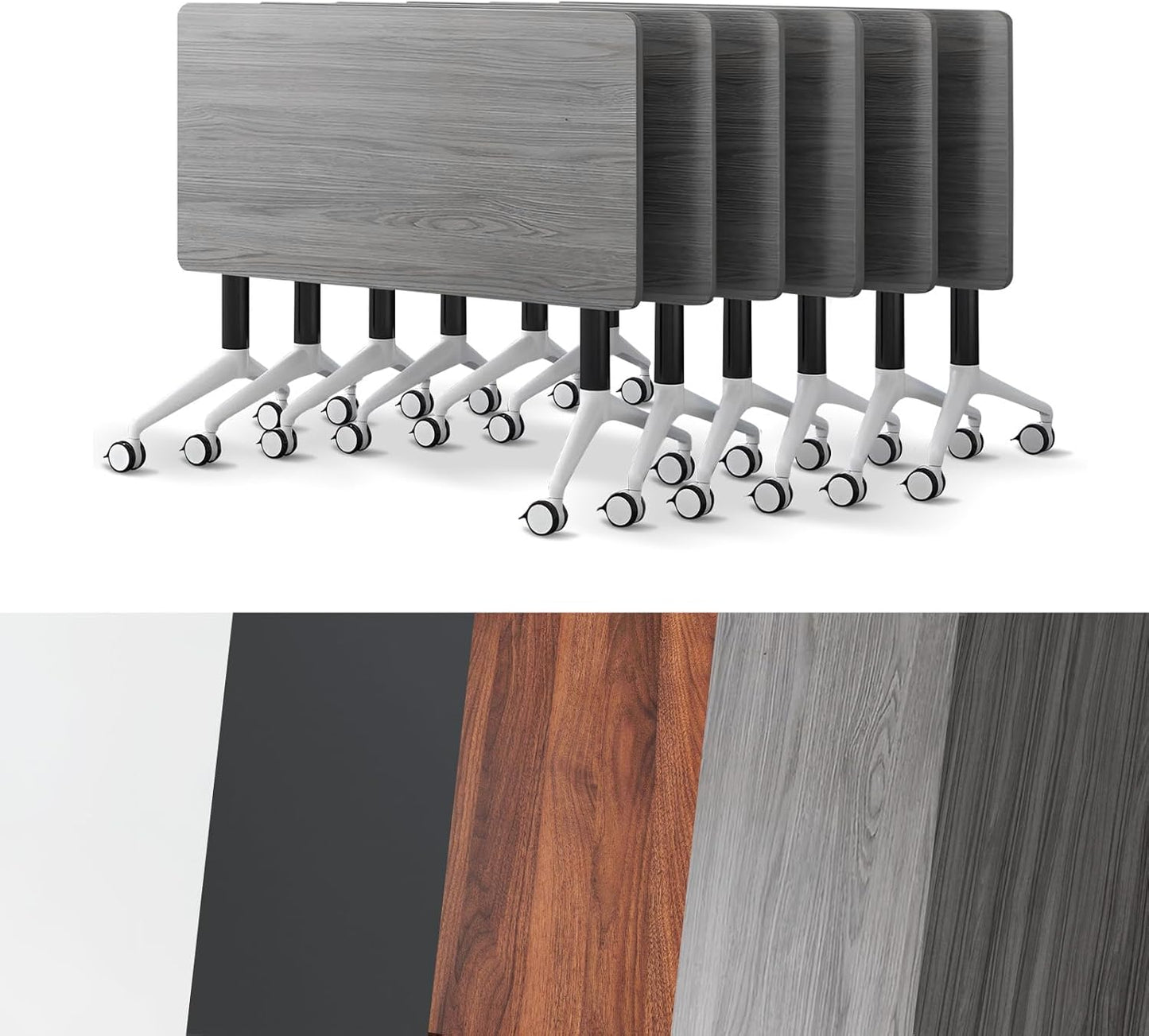 Conference Room Table, Folding Conference Tables,Thicken Grey Tabletop,Flip Top Wooden Seminar Meeting Room Table for Conference Room Offices (6, Grey, 55.1”)