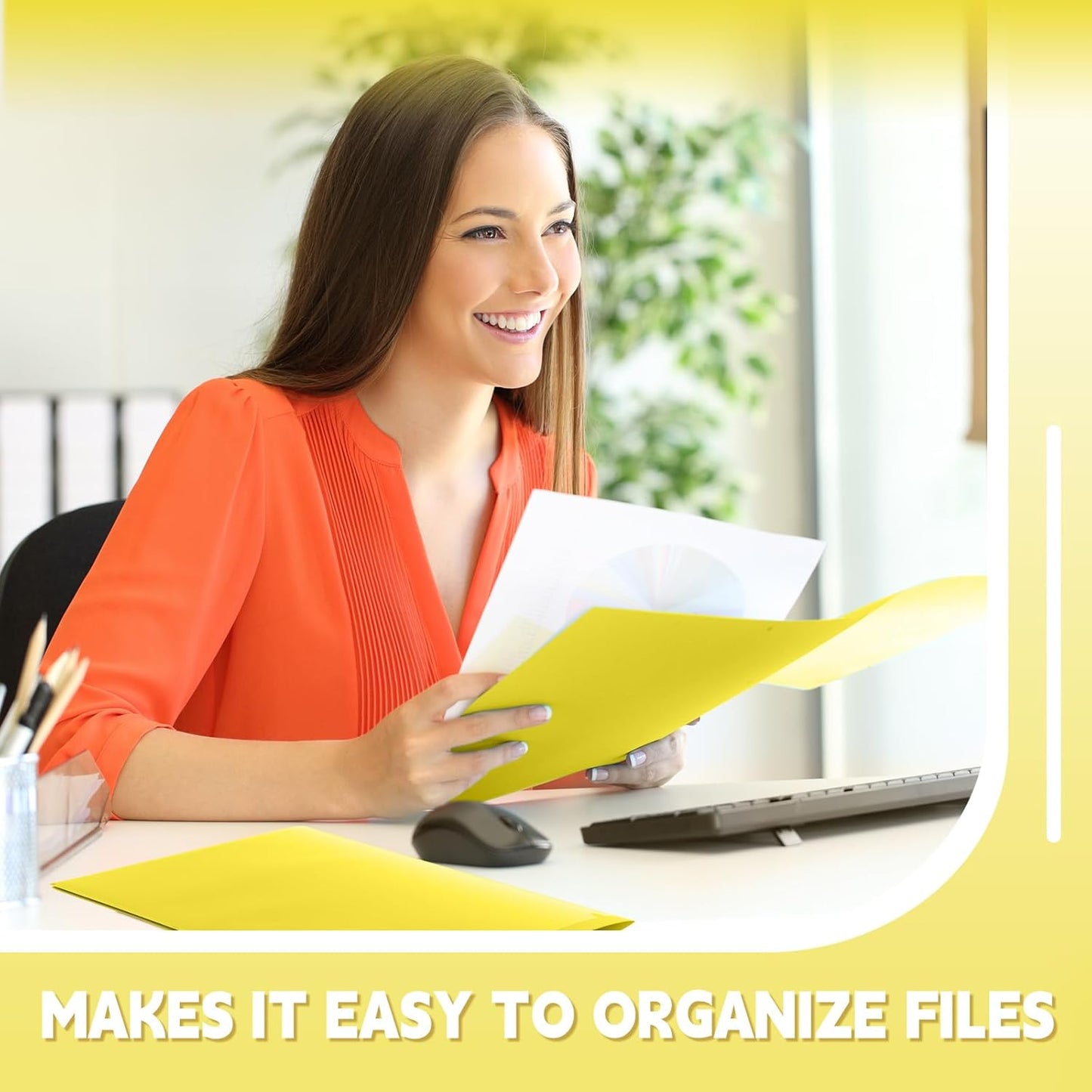 Gueevin 200 Pcs Two Pocket Folders Bulk Plastic File Folder with 2 Pockets Letter Size Paper Heavy Duty Durable Portfolios Case for Home Office School Business 11.61 x 9.45 Inch (Yellow)