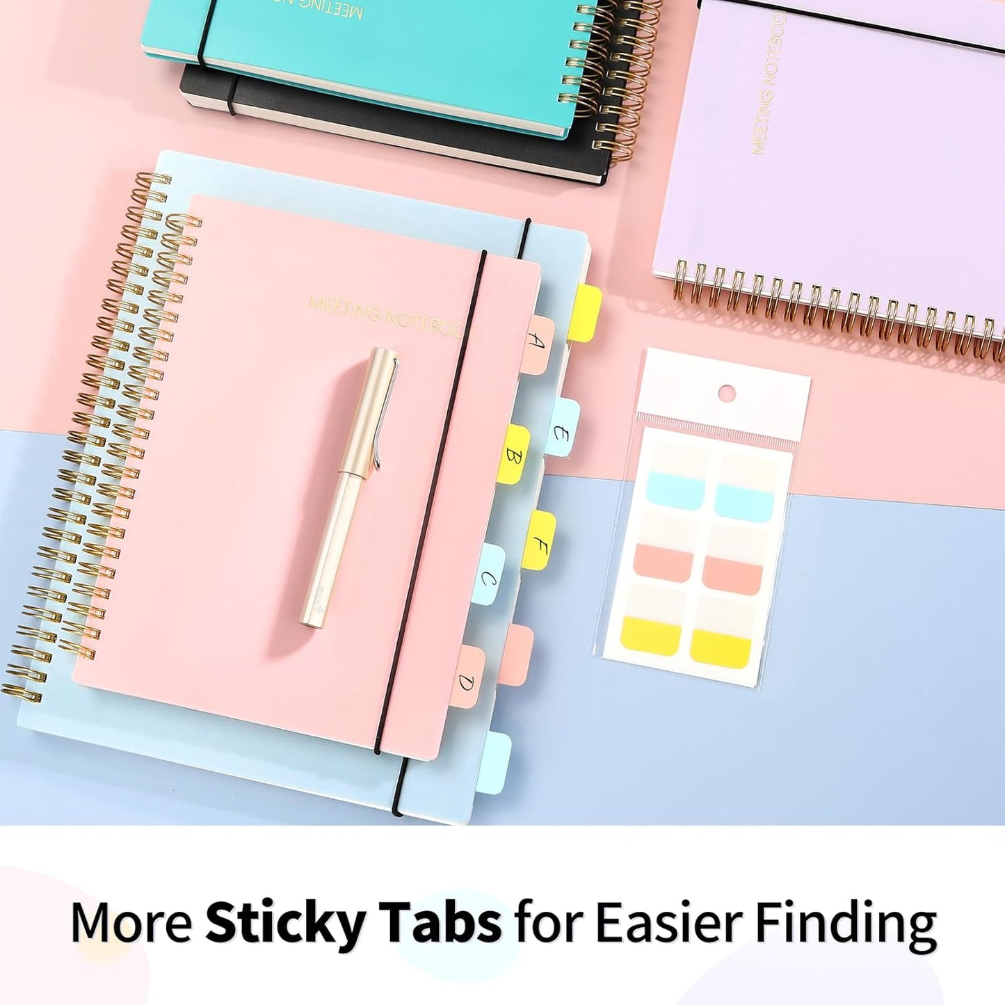 SUNEE Meeting Notebook for Work with Action Items - 160 Pages, A4 Size Project Planner, Spiral Meeting Agenda/Minutes Notebook Organizer for Women Men, Note Taking, Office & Business, 8.5"x11", Teal