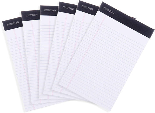 Mintra Office Legal Pads - ((BASIC WHITE 6pk, 5in x 8in, NARROW RULED))