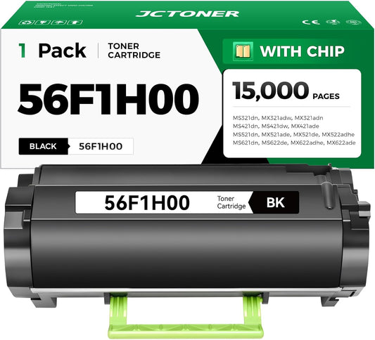 56F1H00 Toner Cartridge Black with Chip Compatible for Lexmark MS321dn MS421dn MS421dw MS521dn MS621dn MS622de MX321adn MX321adw MX421ade MX521ade MX521de MX522adhe MX622ade MX622adhe Printer Ink Copy