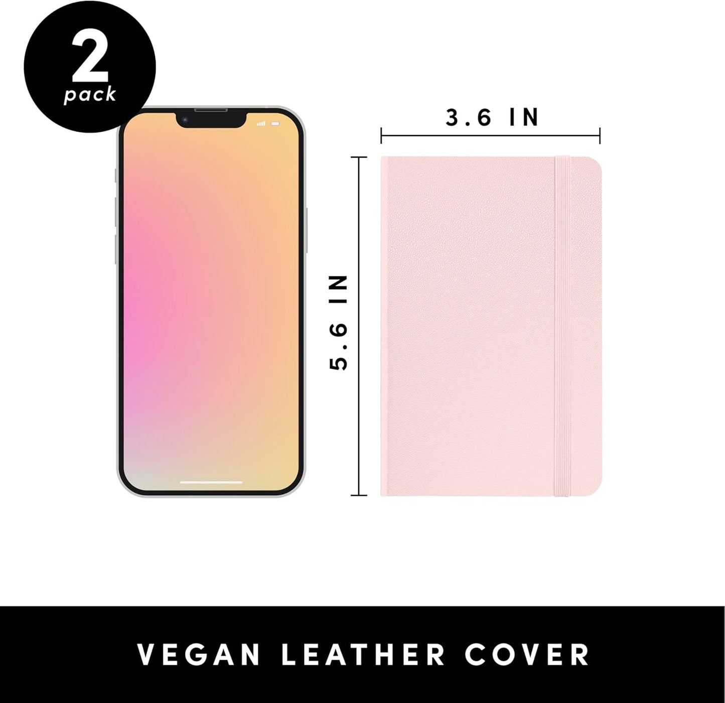 PAPERAGE Lined Pocket Journal Notebook, 2 Pack, (Blush), 160 Pages, Small Notebook, 3.6 inches x 5.6 inches - 100 GSM Thick Paper, Hardcover