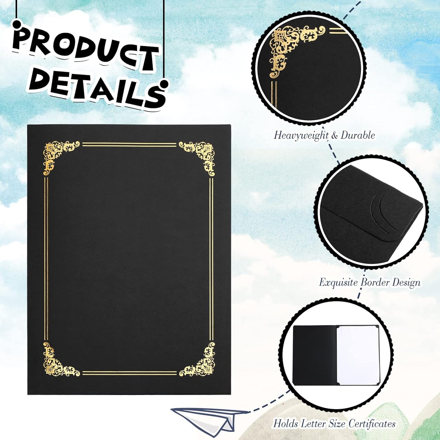 Fainne 80 Pieces Certificate Holders Diploma Holders Document Holder Certificate Covers Certificate Folders with Gold Foil Border for Letter Size 8.5 x 11 Inches Diploma Documents Awards (Black)