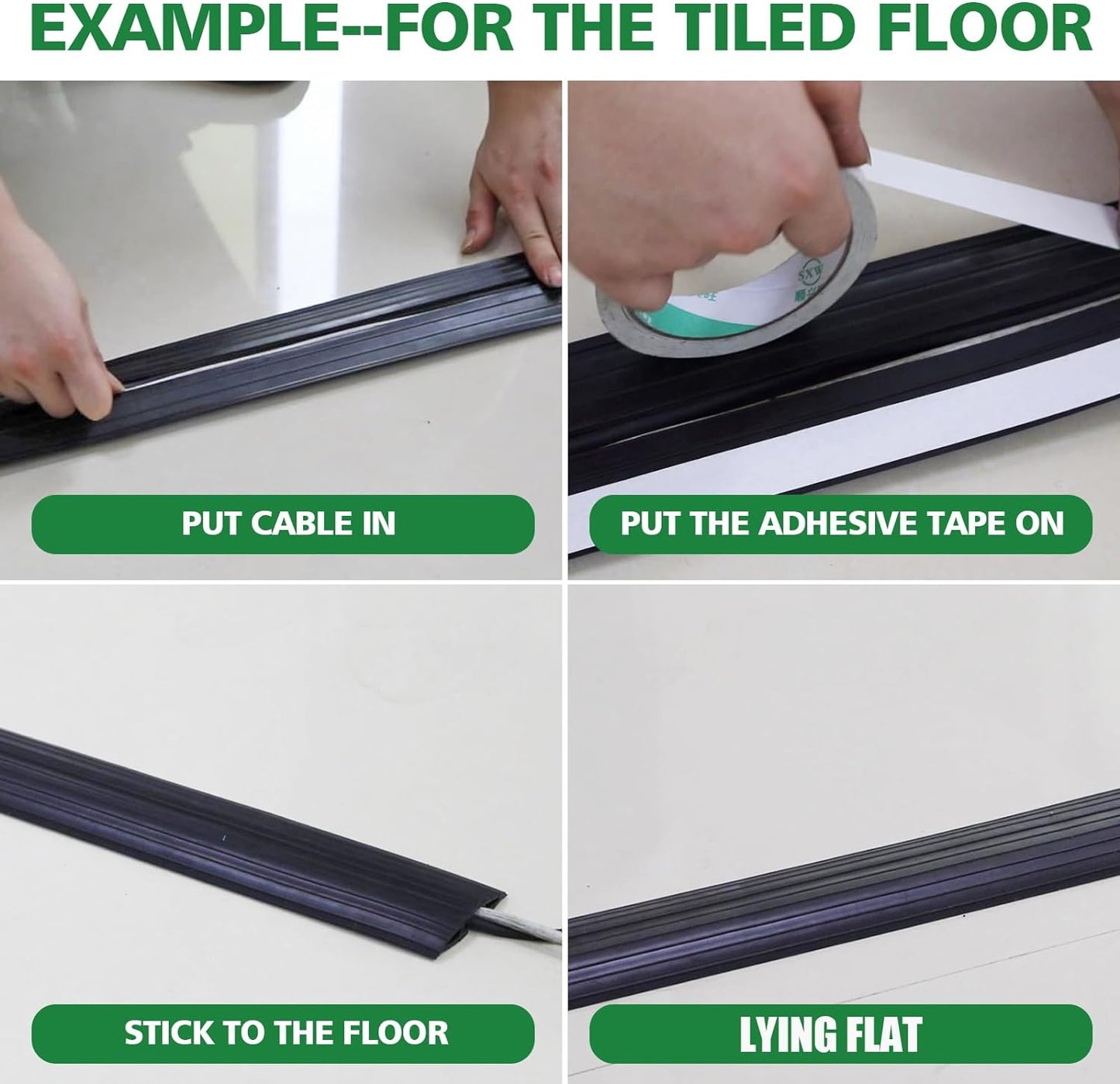 10ft Floor Cable Cover Heavy Duty PVC Cord Cover Wire Cover to Prevent Trip Hazard for Home Office or Outdoor(10ft, Black)