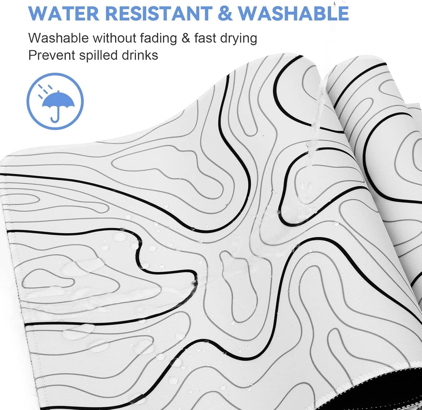 Large Gaming Mouse Pad with Stitched Edges, Anti-Slip Base, White Synthetic Cloth and Rubber Desk Pad