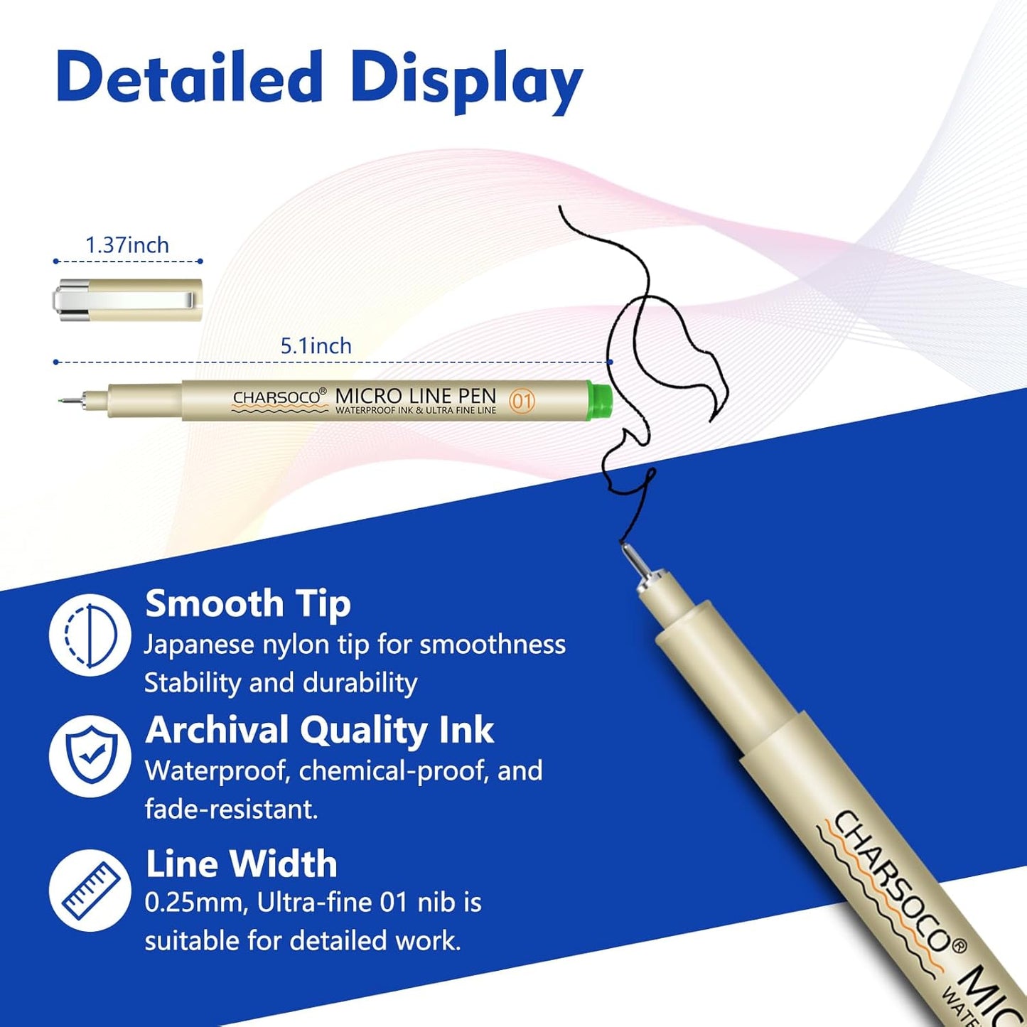 01 Micro Pen, 12 Colors Fine Point Pen, 0.25mm Fineliner Ink Pens for Artist Illustration, Waterproof Archival Ink, Sketching, Anime, Manga, Technical Drawing and Scrapbooking