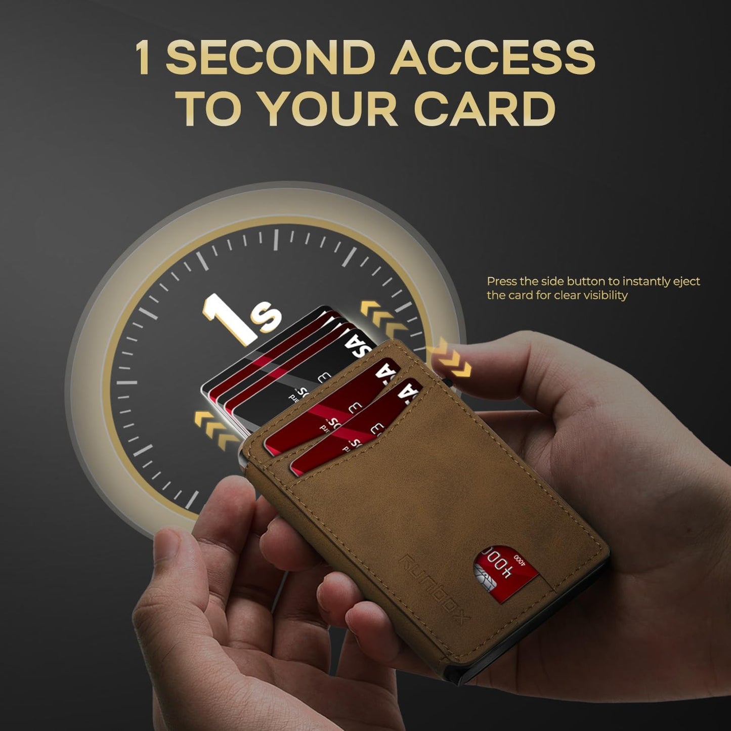 Slim Card Wallet for Men with ID Window – Minimalist RFID Wallet, Pop-Up Function, Ultra Thin Design, Metal Business Card Case Holds 8+ Cards, Gifts for Men, Men's Accessories