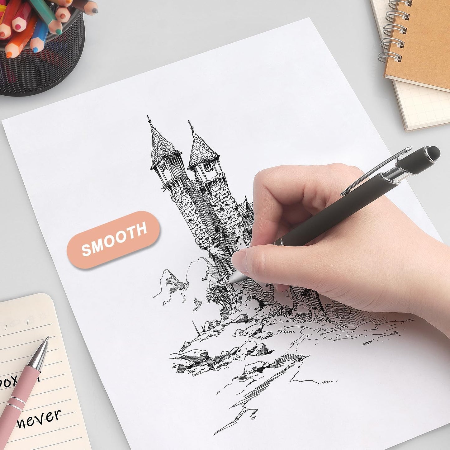 Bribobo Ballpoint Pen 2-in-1 Stylus Retractable Ballpoint Pen with Stylus tip, Metal Stylus Pen for Touch Screens, 1.0 mm Black Ink (Pastel Color) 6 Pack