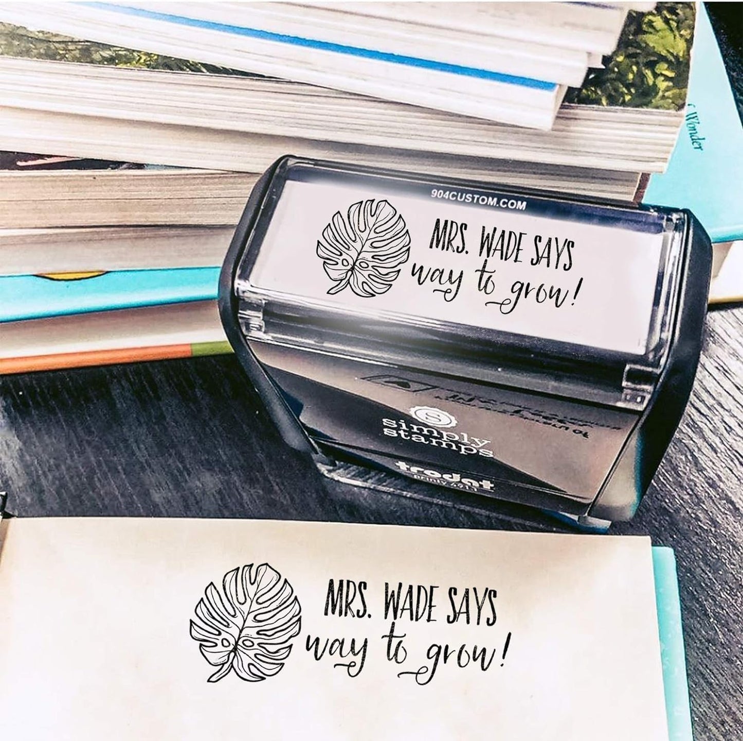 Custom Self-Inking Stamps | 49 Designs | Fun Teacher Phrases | Grading Made Easy | Classroom, Library and Book Stamps (Way to Grow, Xtra Wide)