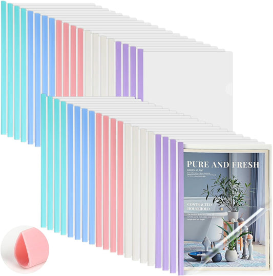 100 Pcs Clear Report Cover with Sliding Bar 50 Sheet Capacity Presentation Binder Transparent Resume Folder Plastic Folder for File Report School Office(Elegant Color,Water Drop)