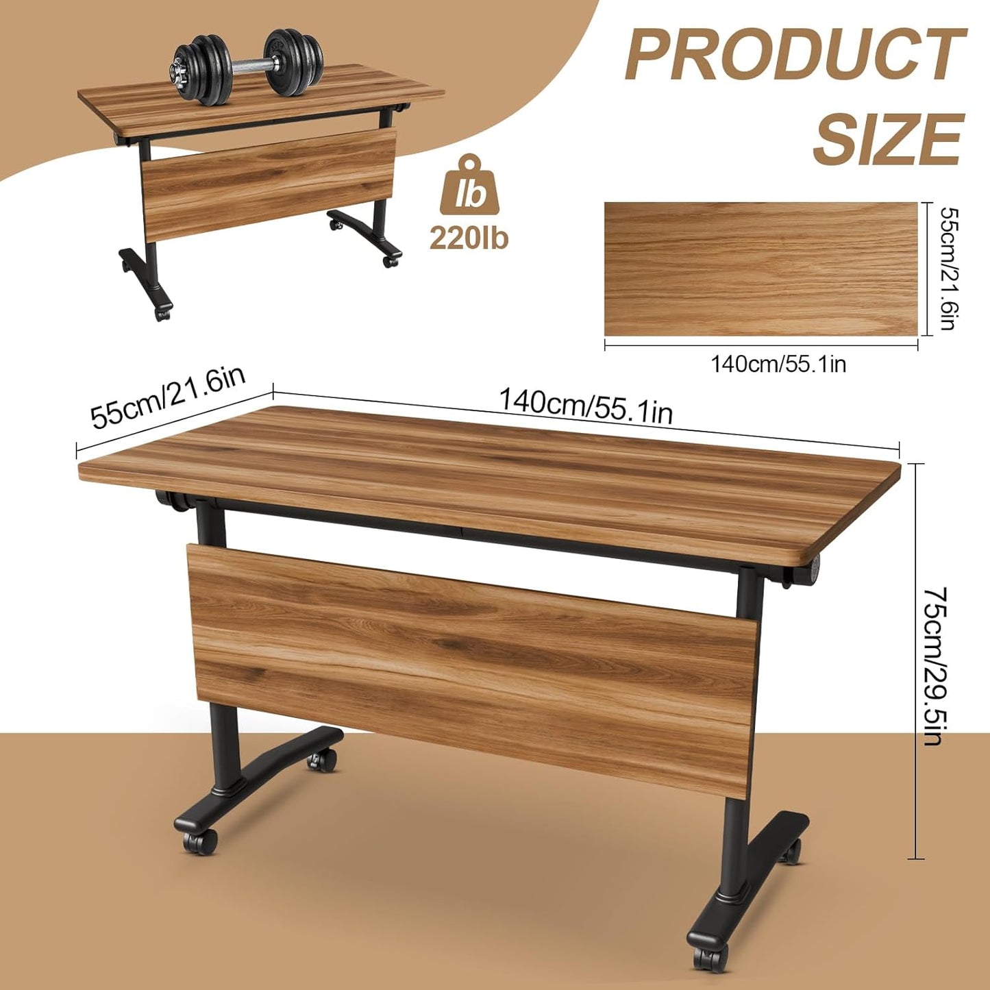 Conference Room Table with Flip-Top Design for Dynamic Meetings, Business Table Computer Desk with Heavy-Duty Frame,Foldable Seminar Meeting Tables for Home Office (2, C, 55.1IN)