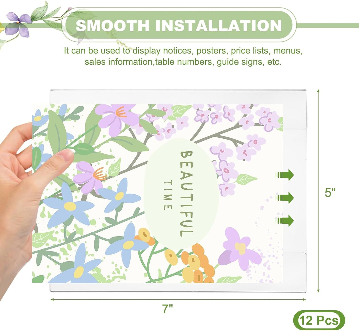 PATIKIL Acrylic Sign Holder, 12 Pack 5x7 Wall Sign Paper Holder Clear Picture Frame with Double Side Adhesive Tape for Office Restaurant Memo Menu Guide, Horizontal