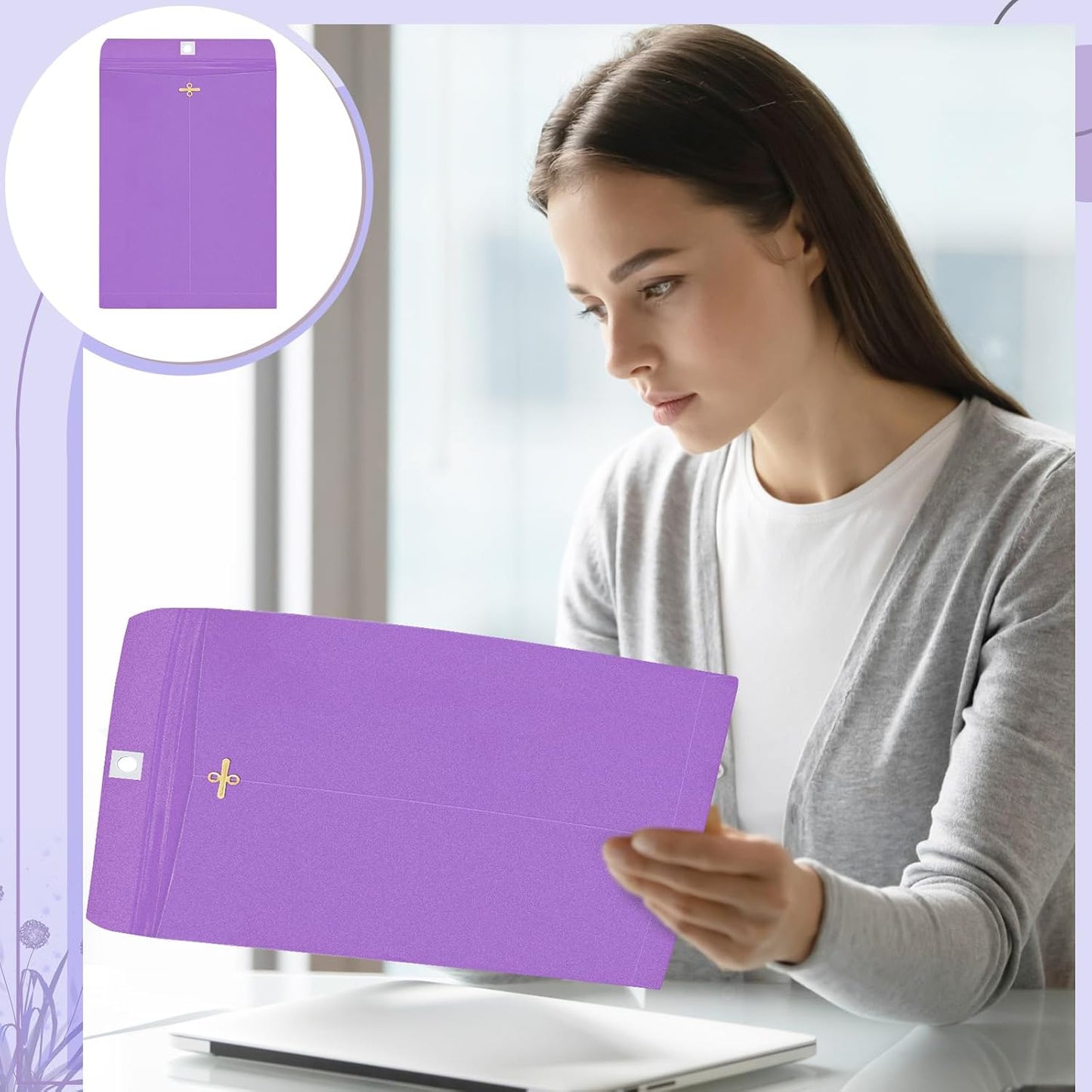 Geyee 100 Pcs Clasp Manilla Envelopes 10 x 13 Inch Gummed Colored Envelopes for Storing or Mailing for Home Office Business Supplies(Purple)