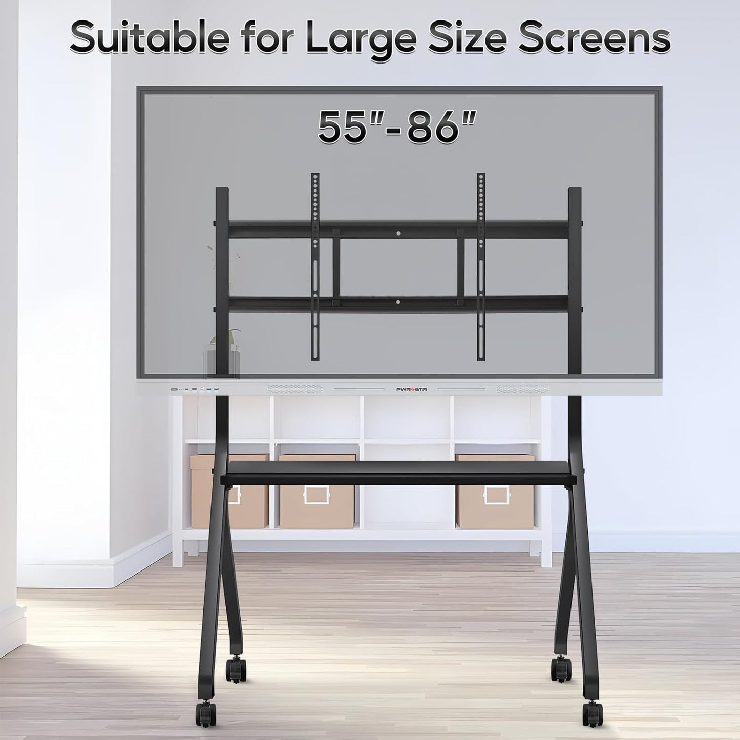 Interactive Whiteboard Portable Stand for 55"-86" Smart Board, Four Lockable Wheels, Sleek Design for The Modern Office or Classroom