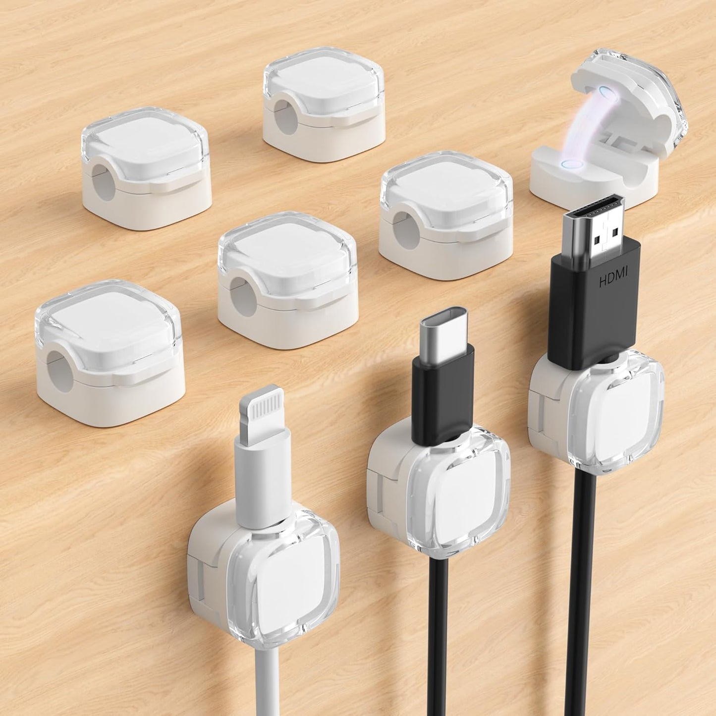 Magnetic Cable Clips, Adjustable Cord Holder Management, Adhesive Wire Keeper Organizer for Home Office Desk Phone PC Car Wall Desktop Nightstand Appliance (9-Pack White Crystal)