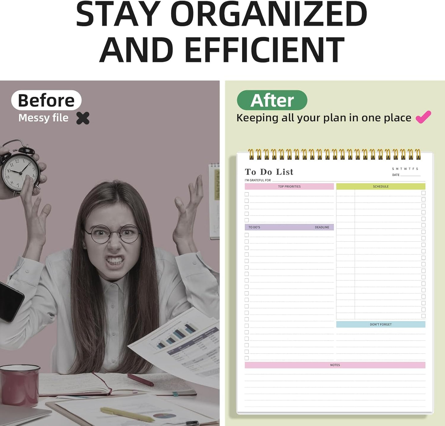 To Do List Notepad Undated, Daily To Do List Notebook (8.5"x 11") Spiral Daily Task Hourly Schedule Planning Pad with Checklist Suitable for Office, Home and School 104 Pages