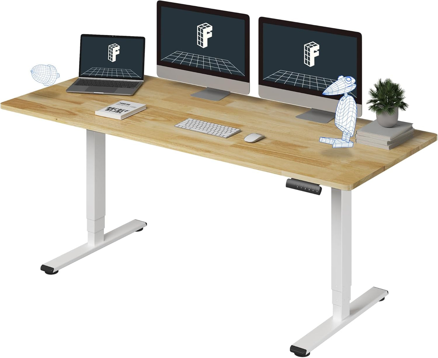 FLEXISPOT E6 Essential Solid Rubber Wood 3 Stages Dual Motor 71x30 Inch Electric Height Adjustable Standing Whole-Piece Board Desk Sit Stand Up Desk (White Frame + Solid Wood Desktop)