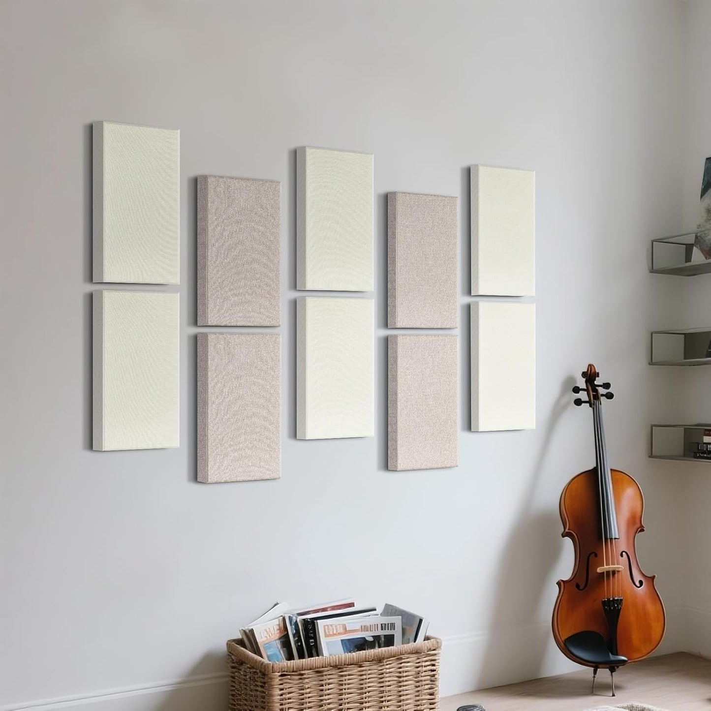 UMIACOUSTICS 4 PCS Acoustic Panels with Hanging Brackets, 2” Thick Fiberglass Sound Proof Panels Removable for Studios, Office, Home Theater Wall- Off White