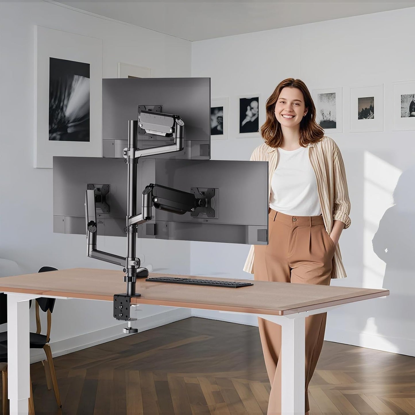 WALI Triple Monitor Mount for 17-32 Inch Screens, Full Adjustable 3 Monitors Desk Mount with Clamp & Grommet Base, Gas Spring Monitor Arm, up to 19.8lbs Each, VESA 75x75 100x100 mm (GSDM003XL), Black