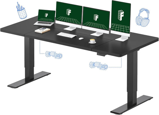 FLEXISPOT 79 x 32 Inch Dual Motor Standing Desk, Computer Desk with Memory Controller, Home Office Desk with Splice Board (Black Frame + 79" Black Desktop, 2 Packages)