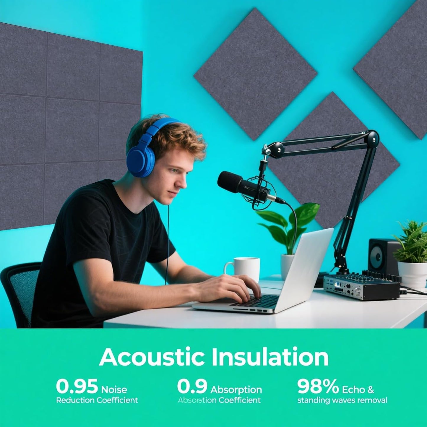 Large Acoustic Panels, 48"X36"X0.4" Sound Proof Foam Panels for Walls, Sound proof panels for walls, Soundproof Wall Panels for Home Studio&Office Decor. (Dark Grey)