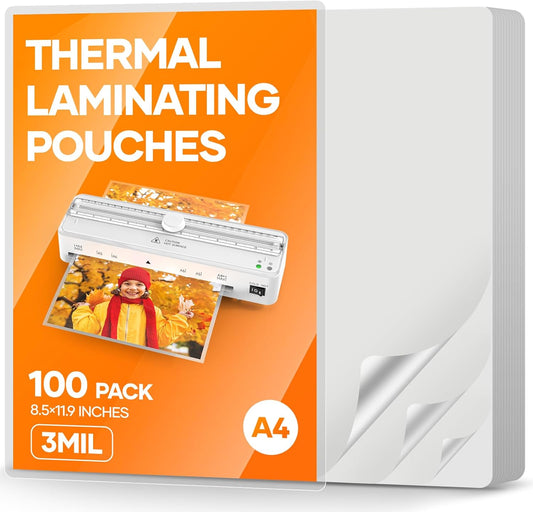 Laminating Sheets 100 Pack, 3 Mil Clear A4 Thermal Laminate Pouches, 8.7 x 11.9-inch Lamination Sheet, Laminator Plastic Paper Hold 8.5 x 11 inch, Suitable for Paper/Photo/Card/Notecard