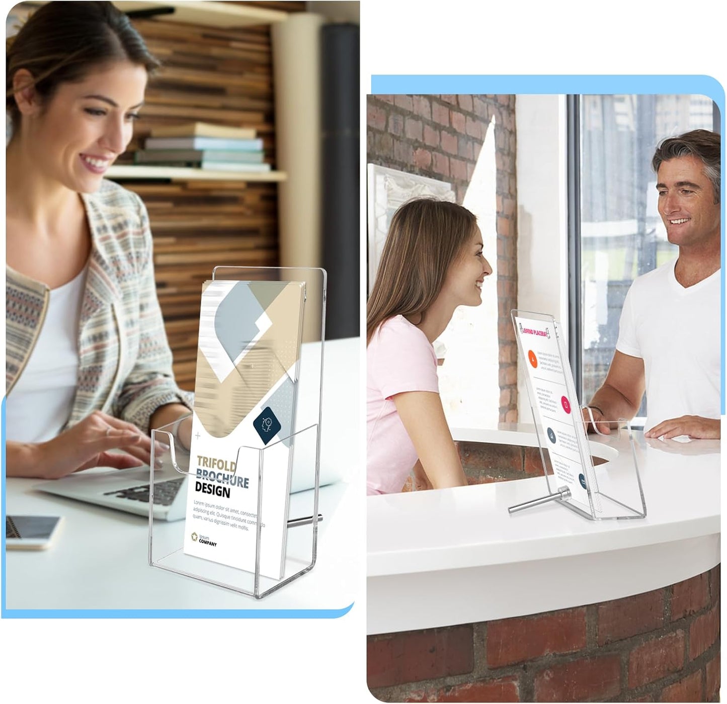 Acrylic Brochure Holder Wall Mount or Countertop Display Stand – Clear Pamphlet & Literature Organizer Fits Trifold Flyers, Menus, Leaflets for Office, Shop, Hotel, Classroom, Reception Desks (4 Pack, 4.3 x 7.8 inch)