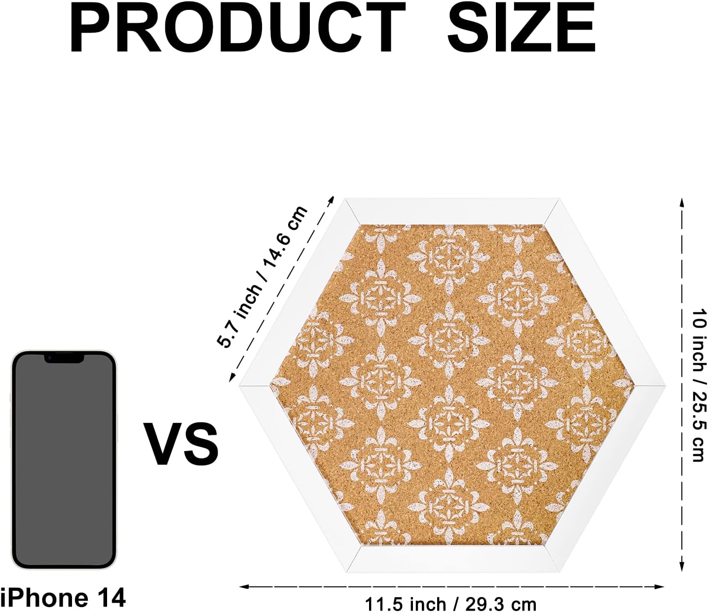 Decorative Cork Board for Walls, Hexagon Bulletin Board with Floral Print, White Framed Pin Board Vision Board for Office School Bedroom and Dorm Room with Pins, Screws(L2529,1pc)