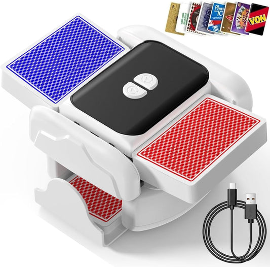 Automatic Card Shuffler 1-2 Decks,UNO Poker Shuffler with 2600mAh Rechargeable Built-in Battery,Low Noise,Electric Playing Cards Machine for Casino Card Game,Phase 10,Blackjack,Texas Hold'em