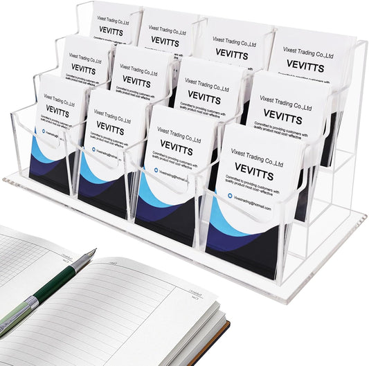 Vertical Business Card Holder, Acrylic Business Card Display, Clear Desktop Business Card Stand for Exhibition, Home & Office Clear 3 Tiers 12 Slots
