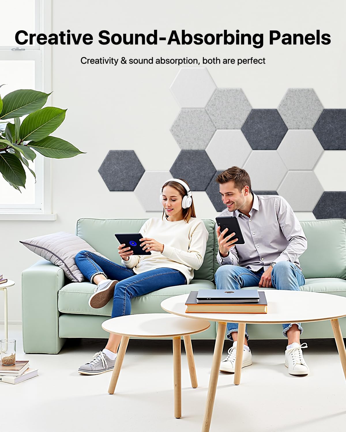 Soundsbay Sound Proof Foam Panels for Wall, 12 Pack Hexagon Soundproof Wall Panels High Density Acoustic Panels, Sound Proof Panels for Walls, Office, Reccording Studio, Ceiling 12" X 10" X 0.4", Gray