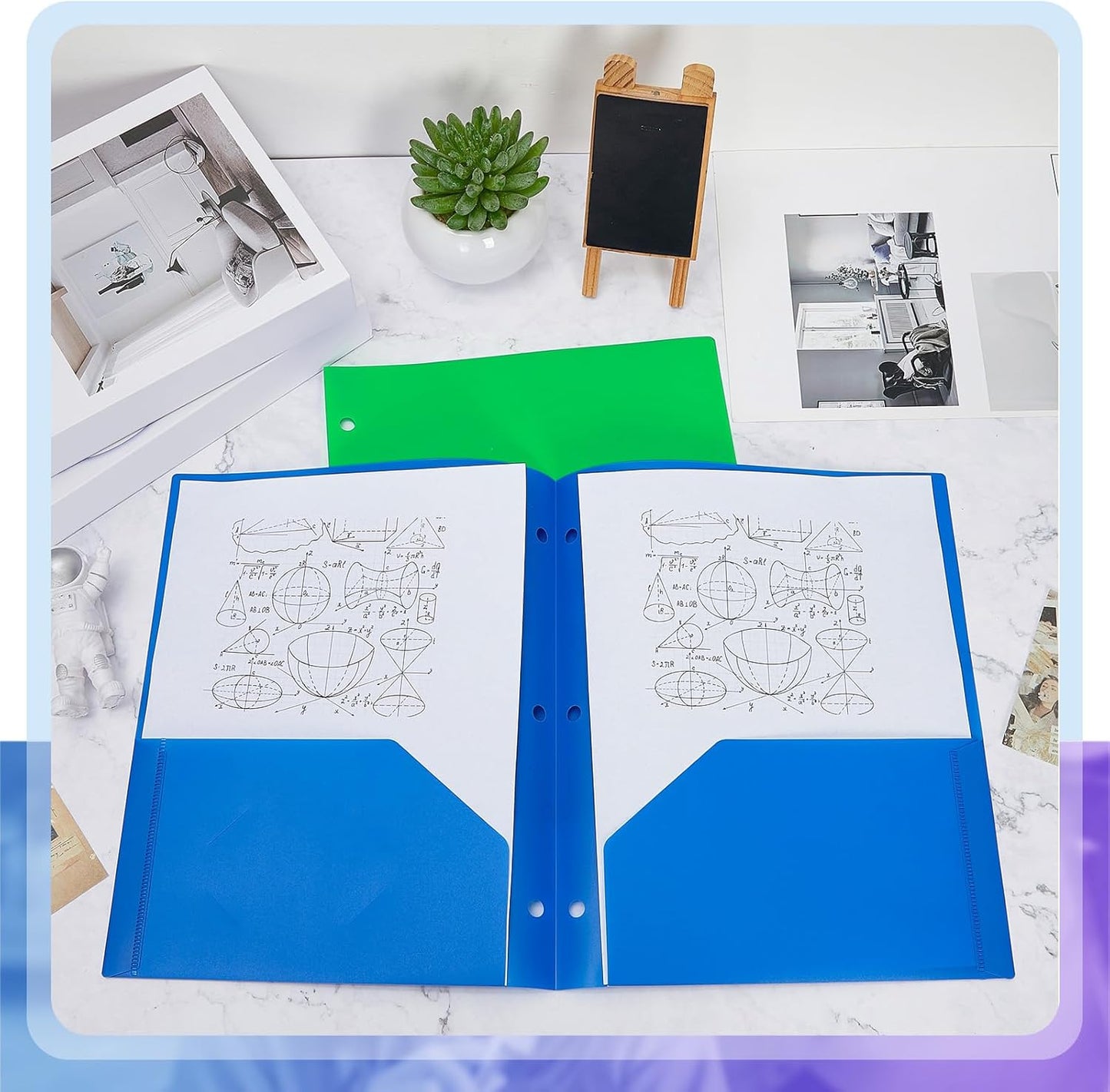 Yeaqee 50 Pcs Plastic Folders with Pockets Bulk 3 Hole Punched 2 Pocket File Folders for 3 Ring Binder Divider Folder for Notebooks, Durable Poly for Office Home (Multicolor)