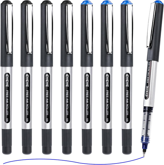 EYEYE Rollerball Pens 0.5mm, 4 Black 4 Blue Extra Fine Point Pen Quick Dry, Liquid Ink Pens Fine Point Smooth Writing Pen for Journaling, Note Taking, Office, School Supplies