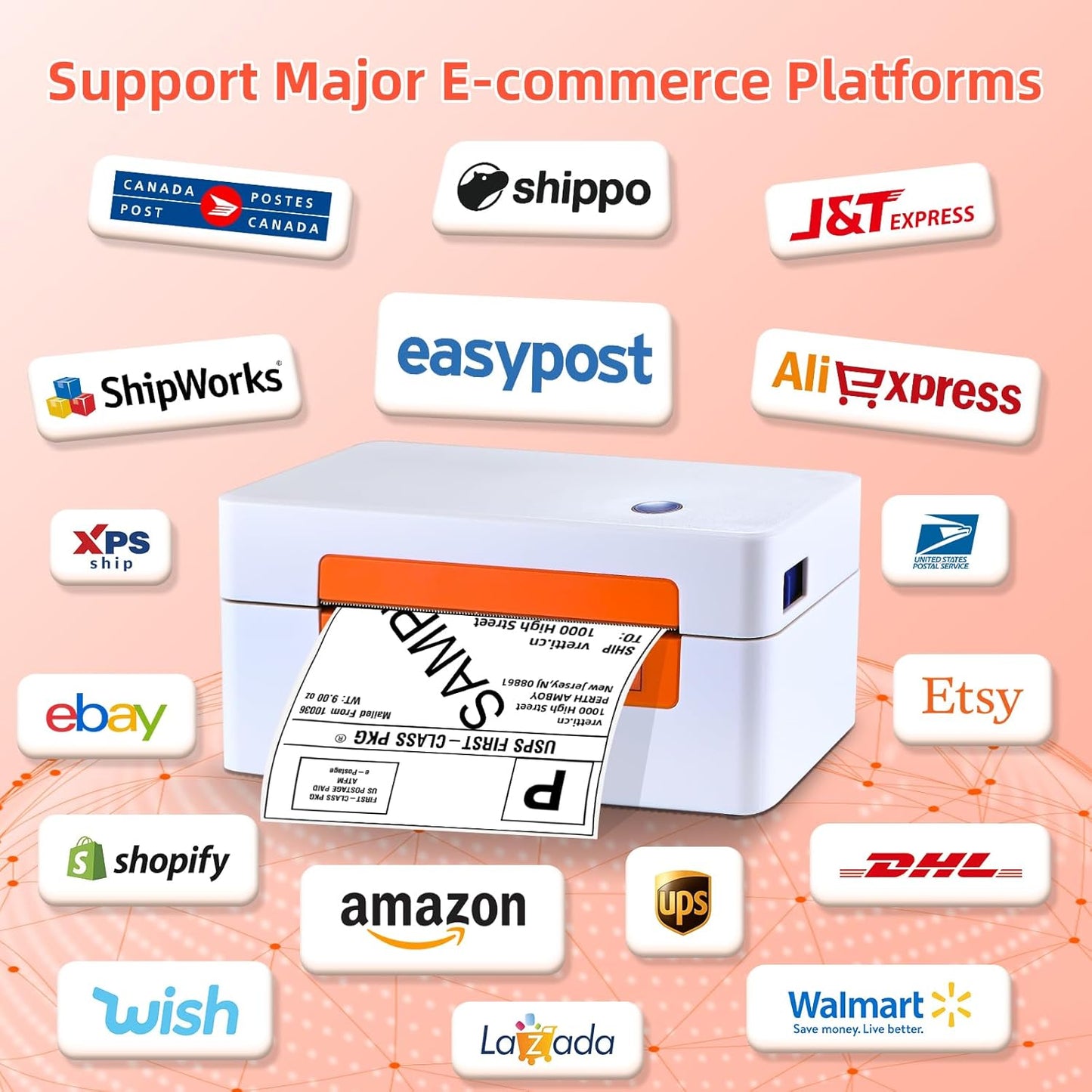vretti USB Shipping Label Printer - 4x6 Thermal Label Printer for Shipping Packages Small Business Office or Home,Widely Used for Amazon, Ebay, Shopify, Etsy, USPS Amazon, Ebay, Shopify, Etsy, USPS