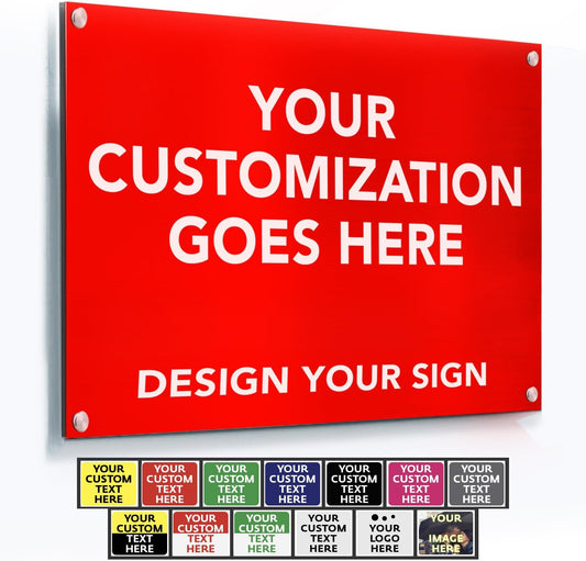 SPEEDYORDERS Custom Outdoor Metal Signs, Personalized Aluminum Signs, Customized Safety Signs, Metal Business Signs, Waterproof Outdoor Business Signs, White Aluminum (Red Background, 20x20 In)