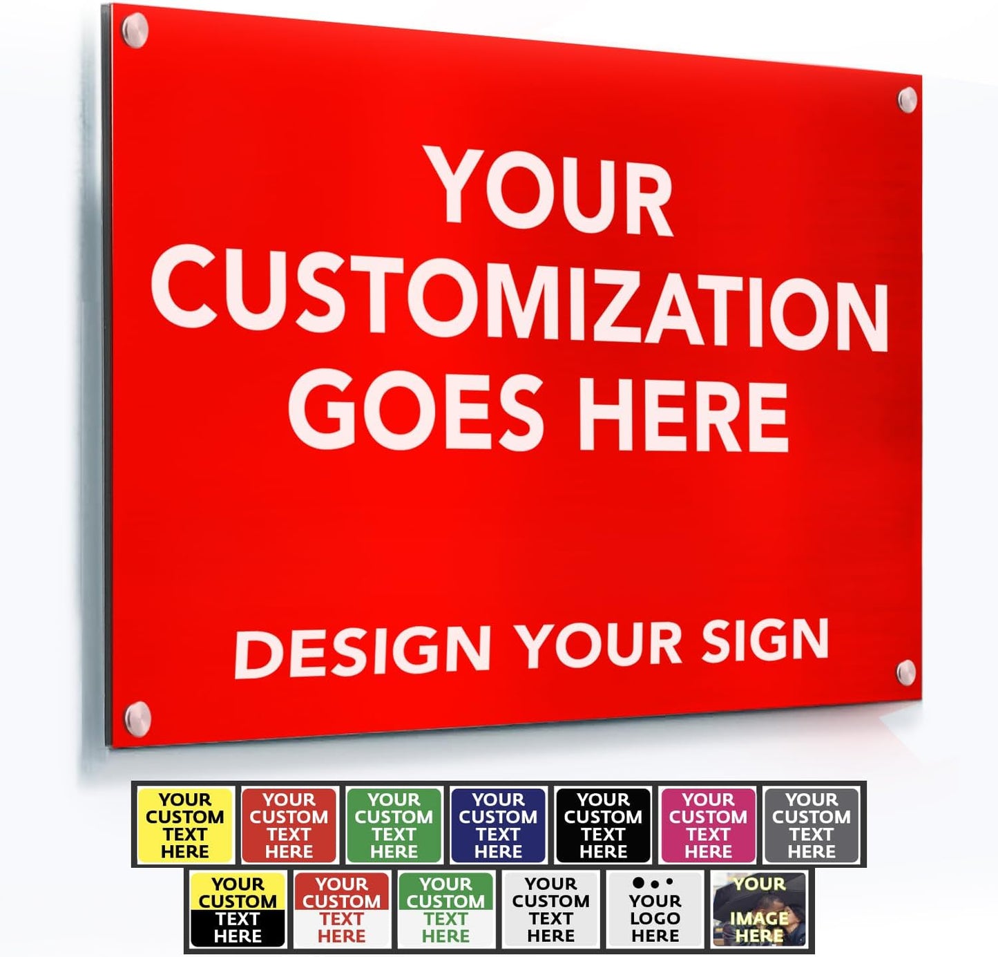 Custom Metal Signs, Personalized Aluminum, Waterproof Business Signs, White Aluminum (Red Background, 14x10 In)